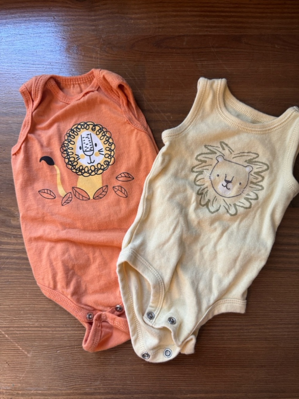 Set of 2 - One-Piece Bodysuits - Orange & Yellow Lion Print